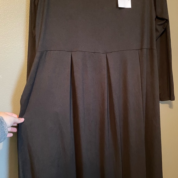 NWOT 24/7 Comfort Apparel Sz 2X Black Babydoll Long Sleeve Scoop-neck Midi Dress - Picture 5 of 11